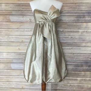 Max & Cleo Y2K Inspired Gold Metallic Strapless  Bubble Party Dress Size 10